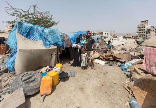 Bodor with her family in a displacement camp in the Al Dhale'e region