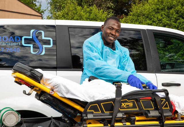 Jonathan Amissa, a refugee from Cameroon owns a medical transportation business in Boise, Idaho