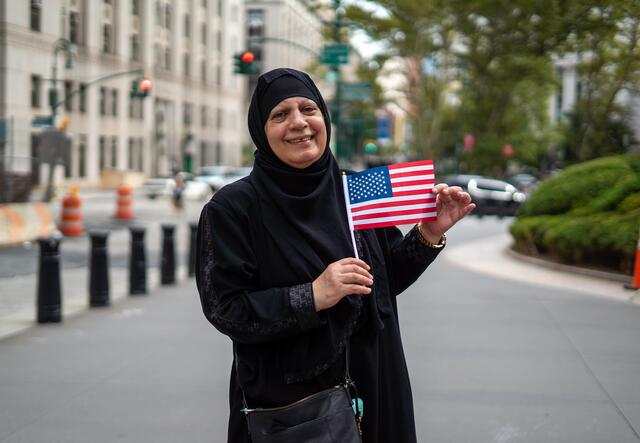 Iraqi refugee Maha resettled in New York six years ago.