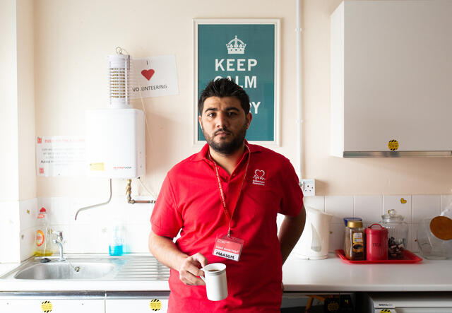 Maasom on his tea break at the British Heart Foundation.