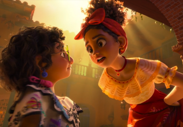 Screenshot from Mirabel and her cousin Dolores from 'Encanto'