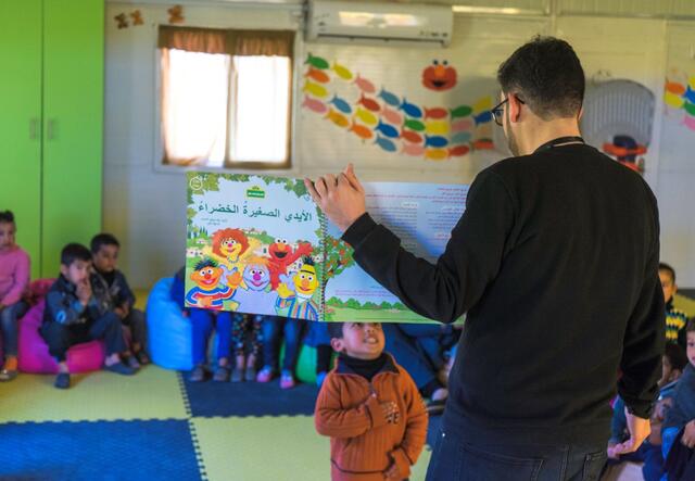 Ahlan Simsim sessions run weekly at Azraq camp and give children the chance to be children again.