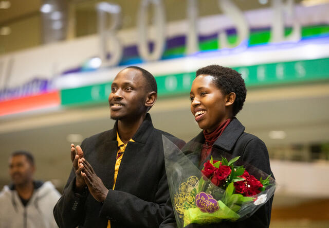 Congolese refugees wait at Boise Airport to be reunited with family