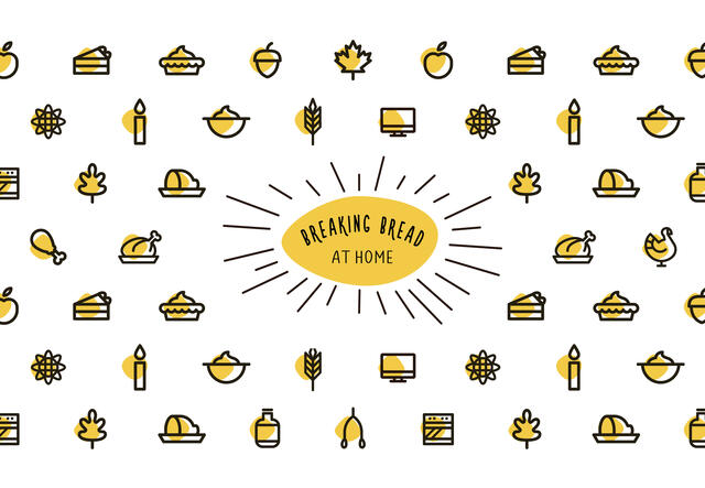 Breaking Bread graphic with small icons of food and the text "Breaking Bread at home"