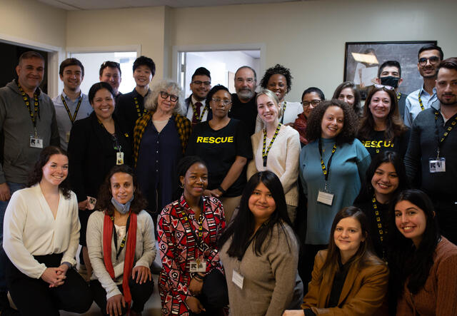 A large group photo of staff from the IRC office in New Jersey