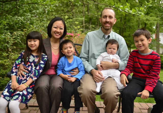 Kathy Tran with her husband and children in Virginia