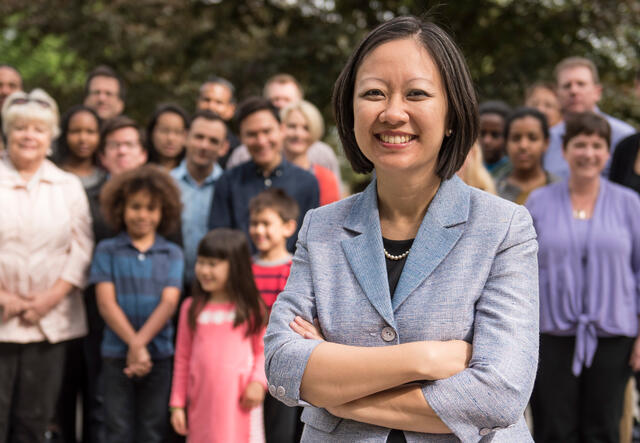 Candidate Kathy Tran with supporters in Virginia