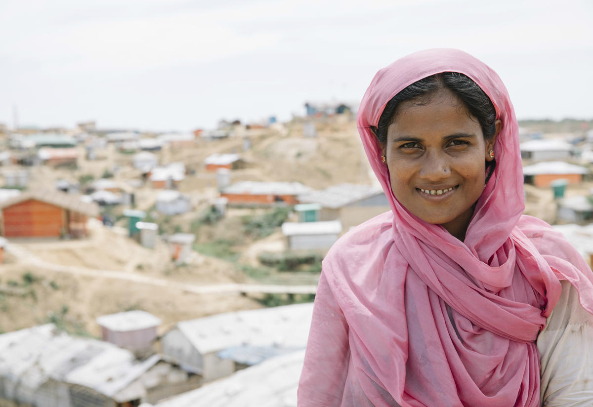 Community volunteer Fatima is among the more than 700,000 Rohingya refugees living in Kutupalong refugee camp, in Bangladesh. Community volunteer Fatima in Kutupalong refugee camp, in Bangladesh