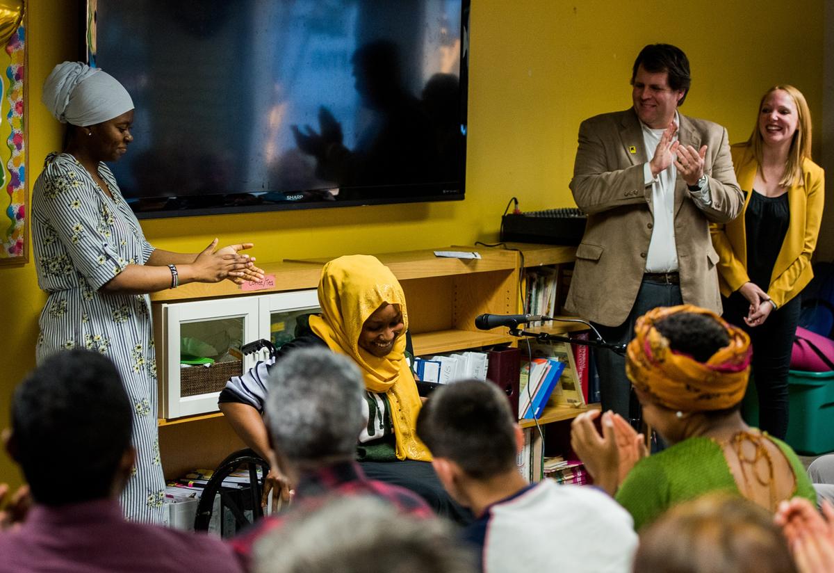 Recent Clarkston High School graduates and IRC Youth Futures students, Hala and Hawa, shared their personal stories of being welcomed to Georgia and their plans for the future. Recent Clarkston High School graduates and IRC Youth Futures students, Hala and Hawa, shared their personal stories of being welcomed to Georgia and their plans for the future.