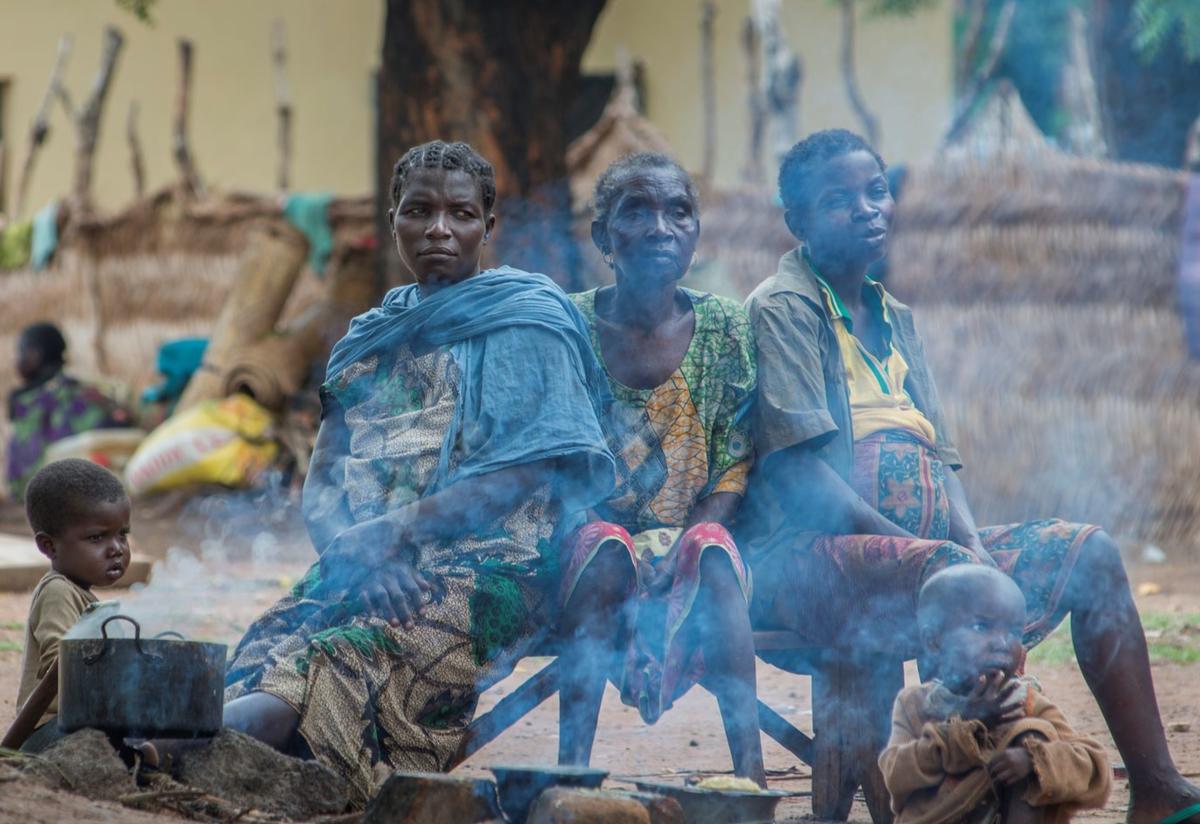 A family in a makeshift camp set up for displaced people in Kaga Bandoro, where the International Rescue Committee is providing support. A family in a makeshift camp set up for displaced people in Kaga Bandoro where the IRC is providing support.