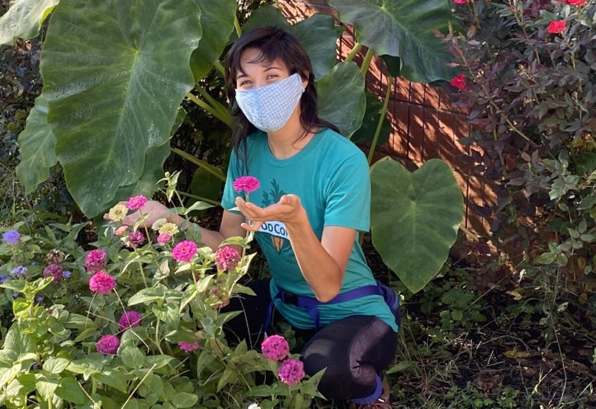 Laura Diaz-Villaquiran, our 2020-21 FoodCorps Service Member, in the Indian Creek Elementary School Garden.