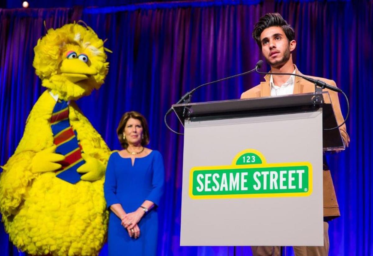 Big Bird, Sherrie Westin, and Ridha on stage during Sesame Workshop gala Big Bird, Sherrie Westin, and Ridha on stage during Sesame Workshop gala