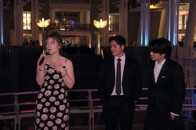 IRC staff Michalina Kulesza (left) with The Corp’s CEO Matt Shin (center) and Philanthropy Chair Andy Feng (right) 