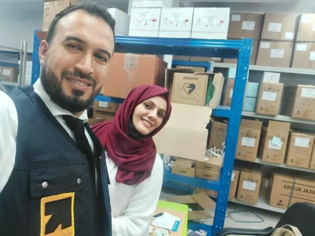 Selfie of Eman and Dr Mohamed work for the IRC in Libya.