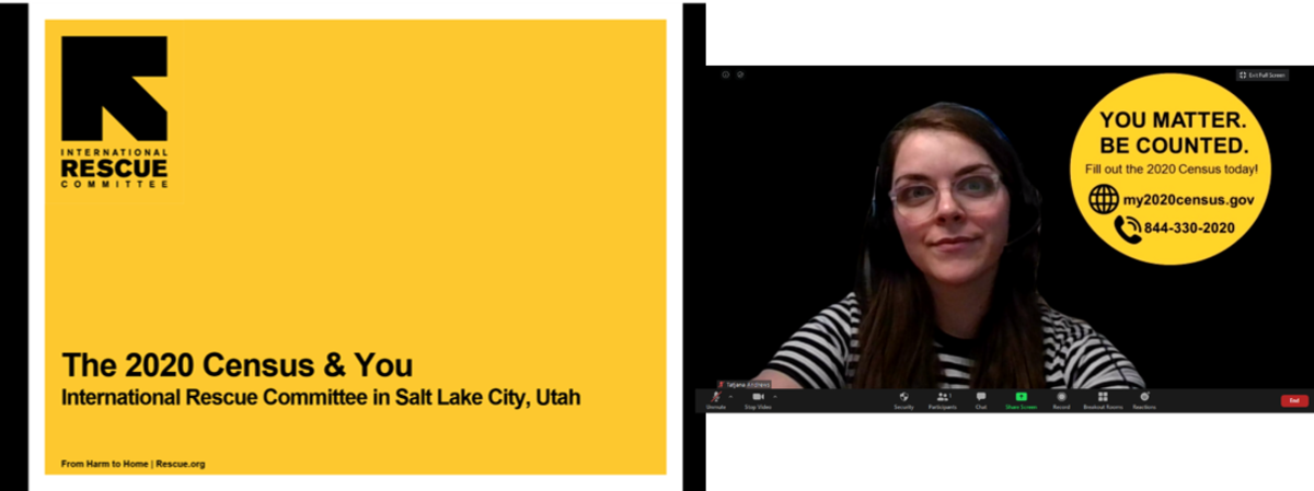 Tatjana found ways to reach refugees while physical distancing. IRC 2020 Census Zoom call with Tatjana Andrews.