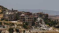 Destroyed buildings in Ariha, a city in Idlib province, Syria.