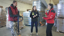 Inside a warehouse used by the Polish Red Cross, where emergency supplies are being stored to be taken to the border and into Ukraine.