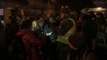 Ukrainian refugees gather at Przemysl railway station