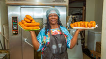 Harriet Tusuubira, a Ugandan national, trains as a baker with support from the IRC and IKEA project, Re:Build.