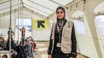 21 October 2024 - Shams Camp, Gaza, Palestine. Nutrition officer, Rowida Al-Sabbah.