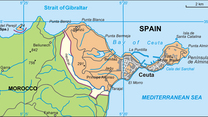 A map showing the neutral zone between Ceuta (A Spanish city in northern Africa) and Morocco 
