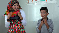 A Syrian teacher and student provide a demonstration in front of the class on different emotions. This specific SEL class focused on empathy and improving students ability to identify feelings of others This is apart of the Social Emotional Learning (SEL)