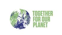 The COP logo with an image of a globe and text that says Together For Our Planet 