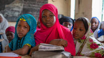 Maryama in her class with some of her friends in Niger.