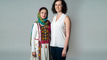 Muska, left, from Afghanistan with her friend Mary. 