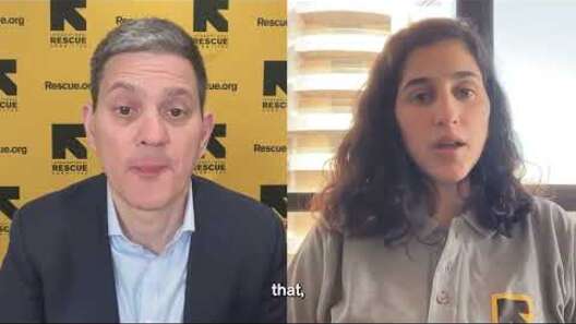 
  David Miliband speaks with Deputy Director for Communications Basma Alloush
