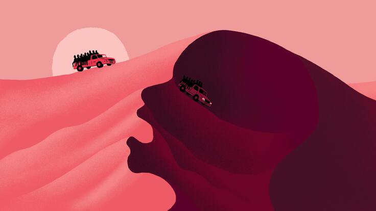 Paul Blow illustration about desert journey in Sahara Niger