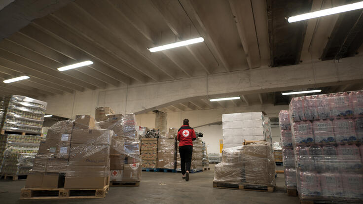 Where emergency supplies are being stored to be taken to the border and also into Ukraine. Forklifts are collecting the supplies and moving them onto trucks, which will drive to Ukraine border before making the journey inside the Ukraine.