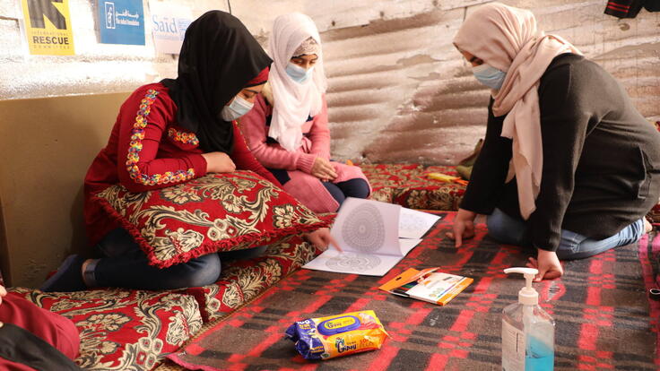 Adolescent girls participate in a Pyschosocial Support session as part of the Women's Protection and Empowerment element of the Building a Better Tomorrow programme.