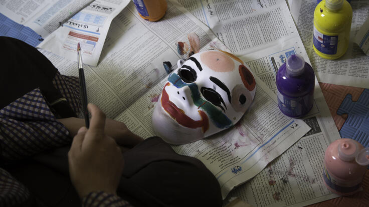 A mask painted by a Syrian refugee child