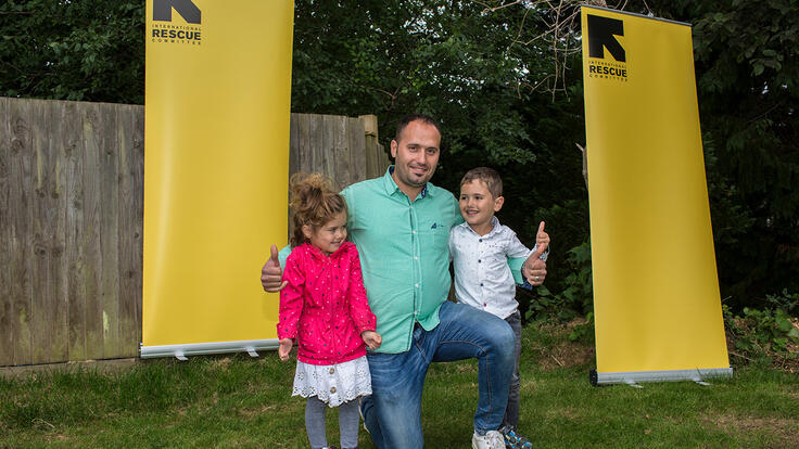 RISE client Mohammad with his daughter Zaina and son Joud Ajouz.