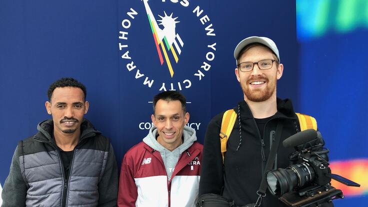 Tolassa Elemaa, Josh Millard, and Andrew Holzschuh at the TCS NYC Marathon EXPO