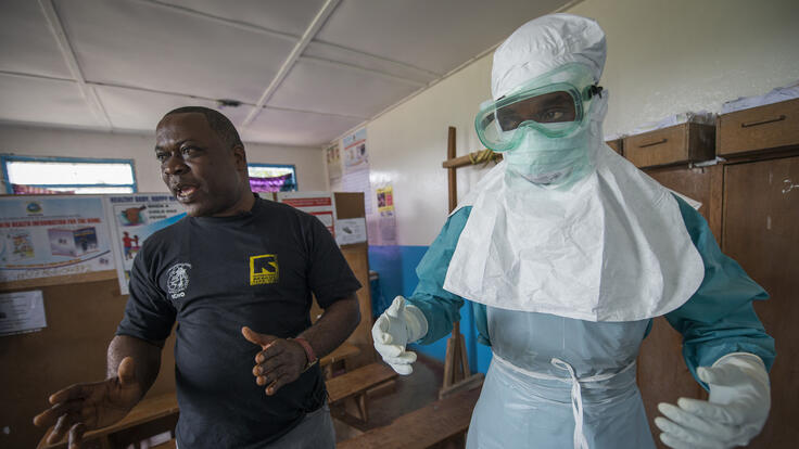 Health workers talking.