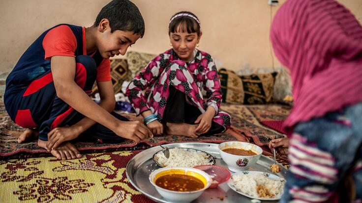 A family having dinner.