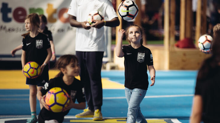 Children playing with soccer balls.