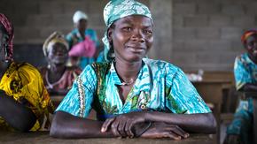A woman in a classroom in the Central African Republic
