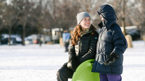 Family mentor Jamie Utz with 8-year-old Muhammed Samatar from Somalia
