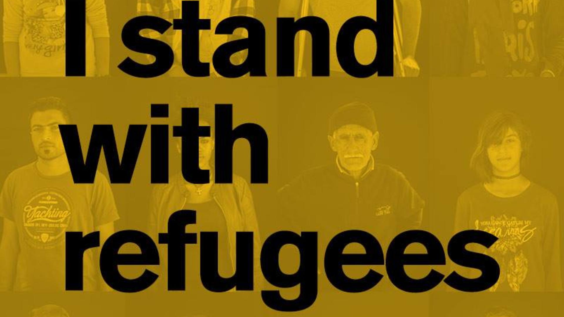 "I stand with refugees" graphic