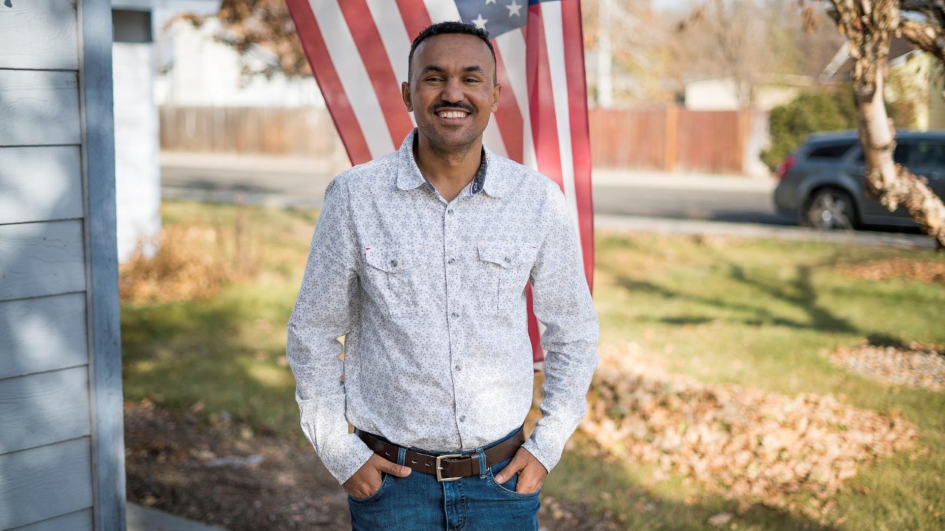 Tecle, an International Rescue Committee staff member, outside his home in Boise, Idaho Tecle, an IRC staff member, outside his home in Boise, Idaho